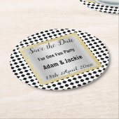 ジオメトモダンリ白黒日付コースターの保存 ラウンドペーパーコースター (アングル)