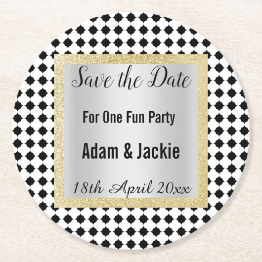 ジオメトモダンリ白黒日付コースターの保存 ラウンドペーパーコースター (正面)