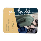 ジオメトモダンリ結婚の写真の日付の保存 マグネット (横)