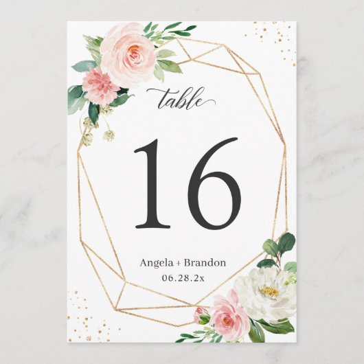 ジオメトモダンリ赤面フローラ5x7テーブル番号 招待状 (正面)