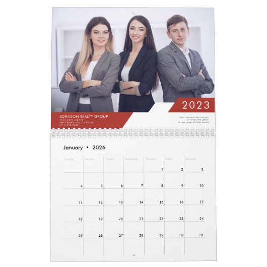 ジオメトモダンリ追加会社名のカスタム写真 カレンダー (1月 2026)