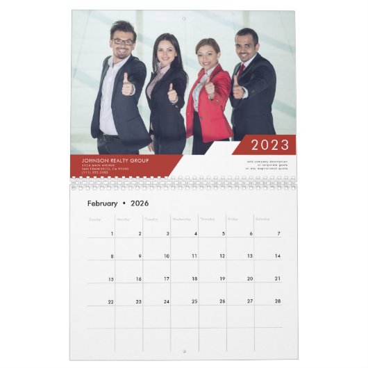 ジオメトモダンリ追加会社名のカスタム写真 カレンダー (2月 2026)