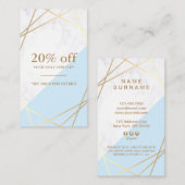 ジオメトモダンリ金ゴールド大理石青クーポン縦 名刺 (正面/裏面)