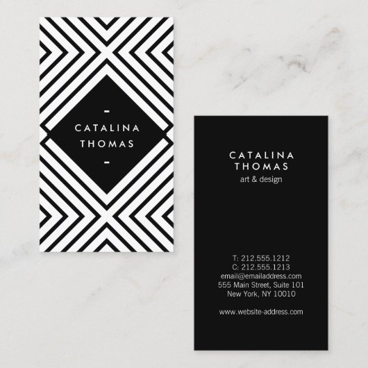 ジオメトモダンリ黒と白のパタはっきりしたーン 名刺 (正面/裏面)