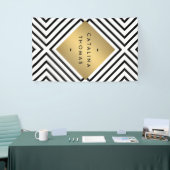 ジオメトモダンリ黒と白のパタはっきりしたーン 横断幕 (トレードショー)