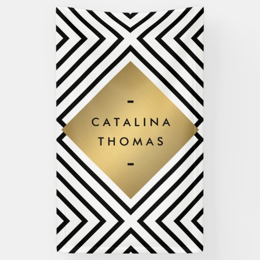 ジオメトモダンリ黒と白のパタはっきりしたーン 横断幕 (縦)