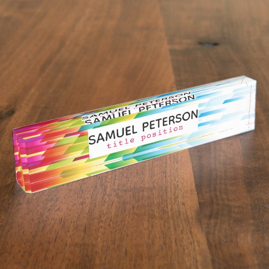 ジオメトモノグラムのリシェイプのカラーバースト デスクネームプレート (側面)