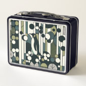 ジオメトリに失ったグリーンクリームペンギン メタルランチボックス (裏面)