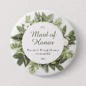 ジオメトリの緑の葉のフレームブライダルパーティロール 缶バッジ (正面)