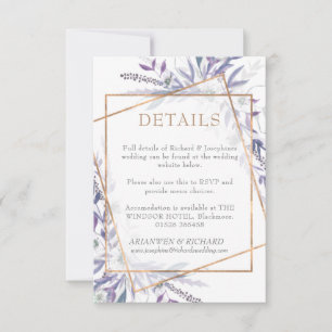 ジオメトリの葉が紫の詳細エンクロージャカード 出欠カード