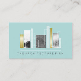 ジオメトリアーキテクチャライトティール（緑がかった色）およびフェイク金ゴールド 名刺