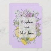 ジオメトリエレガントックグリーンレモンラベンダー 招待状 (正面/裏面)