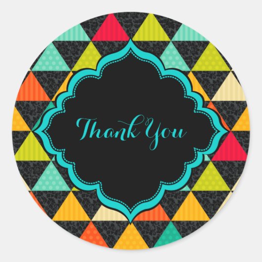 ジオメトリカラフル三角形のシームレスパターン ラウンドシール (正面)