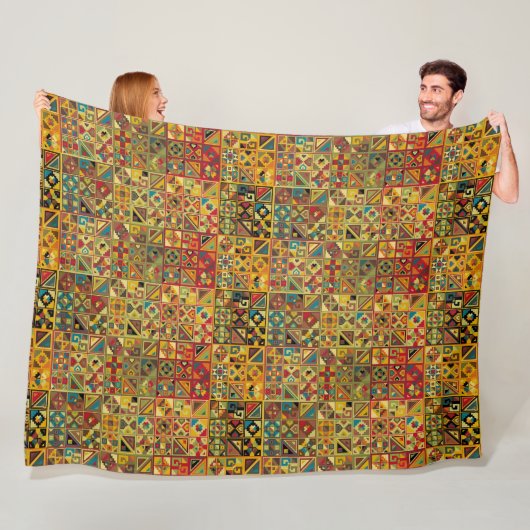 ジオメトリキルトパターアステカン(Mayan、Egyptian) フリースブランケット (インサイチュ)