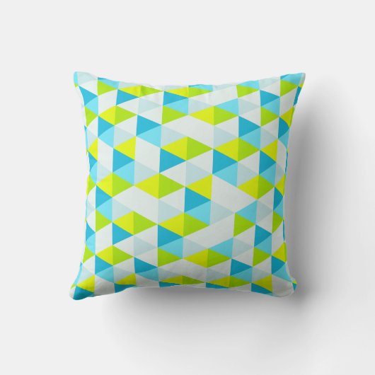 ジオメトリグリーンおよびブルーの三角形パターモダンン クッション (裏面)