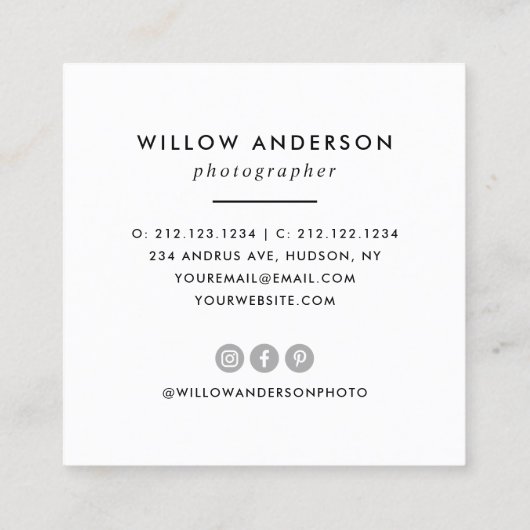 ジオメトリコーナー | モダンミニマル写真 スクエア名刺 (裏面)