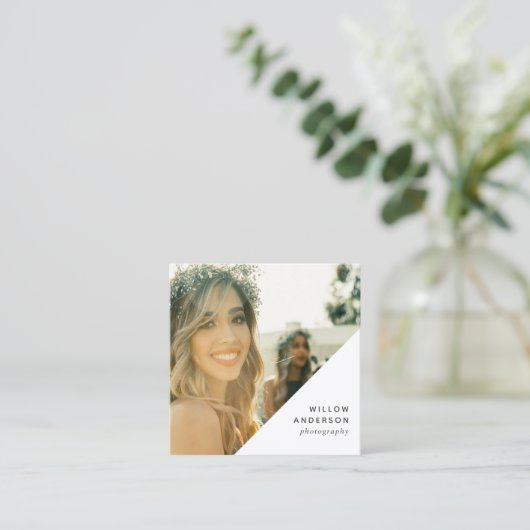 ジオメトリコーナー | モダンミニマル写真 スクエア名刺 (スタンド正面)