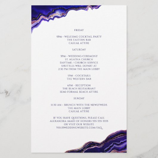 ジオメトリジェードブルー結婚のウェルカム旅程 (裏面)