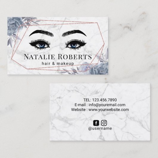 ジオメトリダスティブルーフローラ大理石美しいサロン 名刺 (正面/裏面)