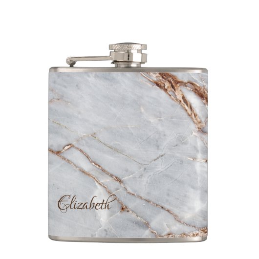 ジオメトリッカッコいいクグレー金ゴールド大理石テクスチャ フラスク (正面)