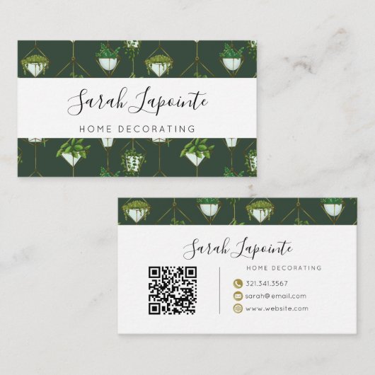 ジオメトリックつるズハウスプラントパターン – ホームデコール 名刺 (正面/裏面)