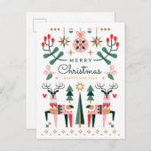 ジオメトリックなトナカイのクリスマス シーズンポストカード (正面/裏面)