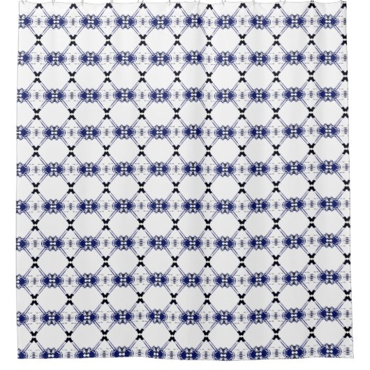 ジオメトリックなネイビーの白黒シャワーカーテン シャワーカーテン (正面)