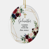 ジオメトリックなネイビーブルゴーニュフローラゴッドマザー記念 セラミックオーナメント (右)