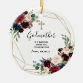 ジオメトリックなネイビーブルゴーニュフローラゴッドマザー記念 セラミックオーナメント (正面)