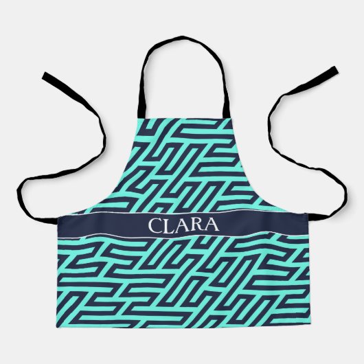 ジオメトリックなネイビーミニマルブラックパターン エプロン (正面)