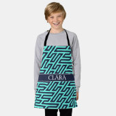 ジオメトリックなネイビーミニマルブラックパターン エプロン (着用した状態)