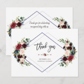 ジオメトリックなワインレッドとネイビーの花束の結婚式のお礼 サンキューカード (正面/裏面)