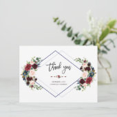 ジオメトリックなワインレッドとネイビーの花束の結婚式のお礼 サンキューカード (スタンド正面)
