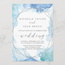 ジオメトリックな水色 |シルバー結婚ズ 招待状