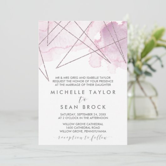 ジオメトリックな水色 |赤面フォーマル結婚の 招待状 (スタンド正面)