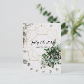 ジオメトリックな葉のSave the Date ポストカード (スタンド正面)