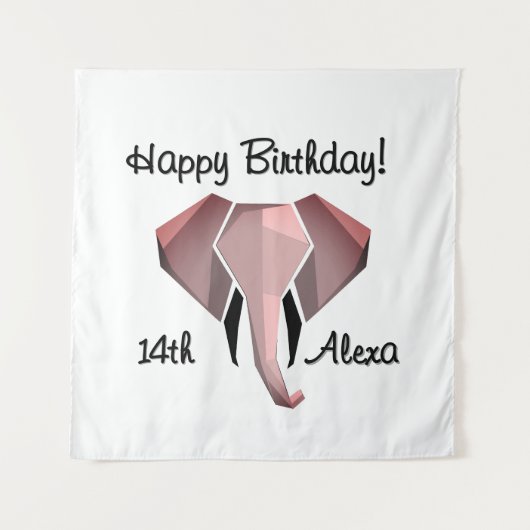 ジオメトリックな象の頭の誕生日 年齢と名前 タペストリー (正面)