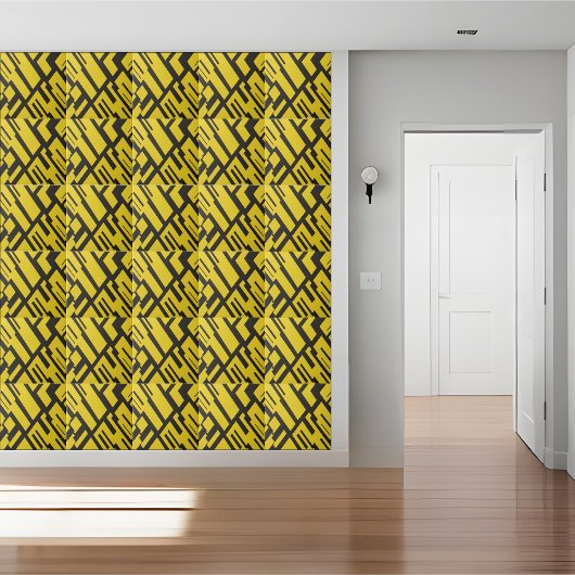 ジオメトリックな黄色と黒の抽象芸術 タイル