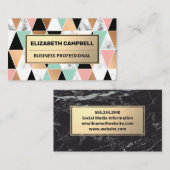 ジオメトリックな黒の大理石カラータイルパターン 名刺 (正面/裏面)