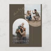 ジオメトリックアーチファミリー2ビーチフォトクリスマス シーズンポストカード (正面)