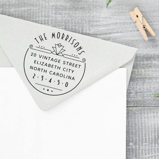 ジオメトリックアールデコ名とラウンド差出人住所 セルフインキングスタンプ