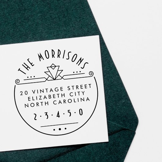 ジオメトリックアールデコ名とラウンド差出人住所 ラバースタンプ