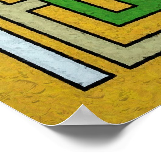 ジオメトリックイエローおよびグリーン抽象芸術迷路デザイン ポスター (角)