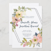 ジオメトリックウォーターのカラー結婚フローラ 招待状 (正面/裏面)