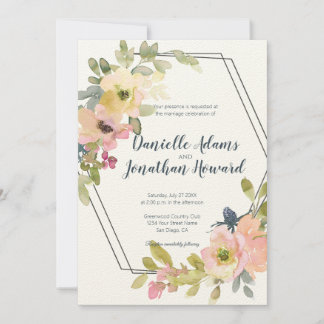 ジオメトリックウォーターのカラー結婚フローラ 招待状