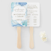 ジオメトリックウォーターのカラー結婚式 プログラム ハンドファン (正面&裏面)