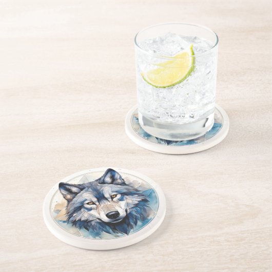 ジオメトリックウォーターカラーウルフ コースター (側面)