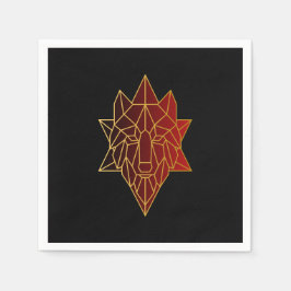 ジオメトリックウルフ金ゴールドラグジュアリーレッドグラディエント スタンダードカクテルナプキン