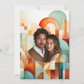 ジオメトリックオレンジブルーピーチターコイズ結婚ズ 招待状 (正面)