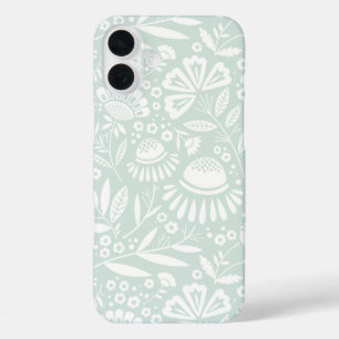 ジオメトリックガーデンフローラインホワイト淡い色のオンミント iPhone 16 PLUSケース